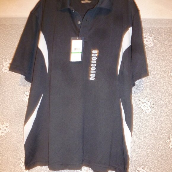PGA Tour Men's Golf Performance 2 Button Placket Polo Shirt Black/ gray  Sz L - Picture 2 of 11